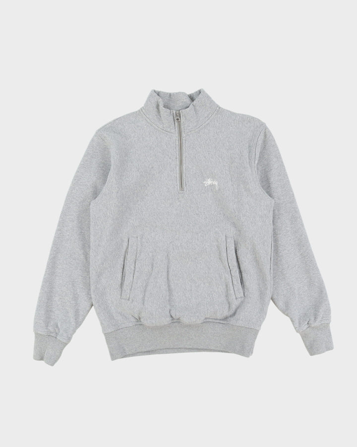 Vintage Stussy Grey Quarter-Zip Sweatshirt - S