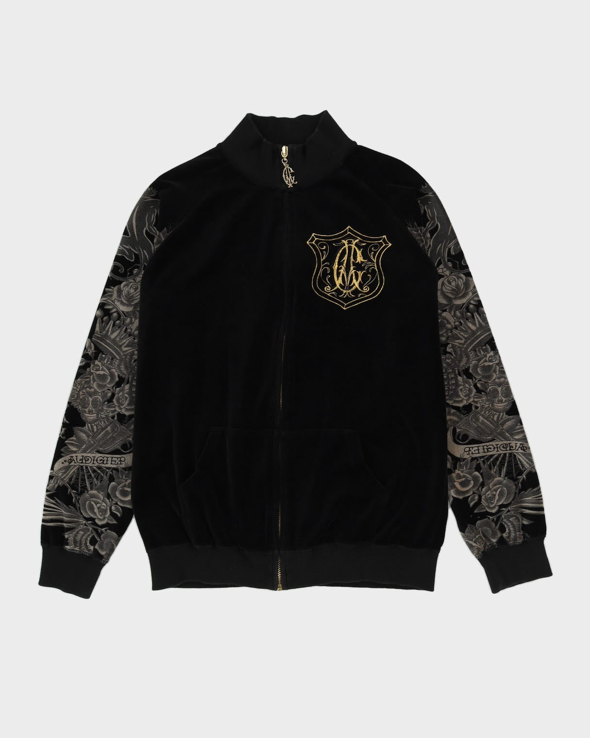 Rose Gold Adidas Bomber Jacket 00s Christian Audigier Black Velour