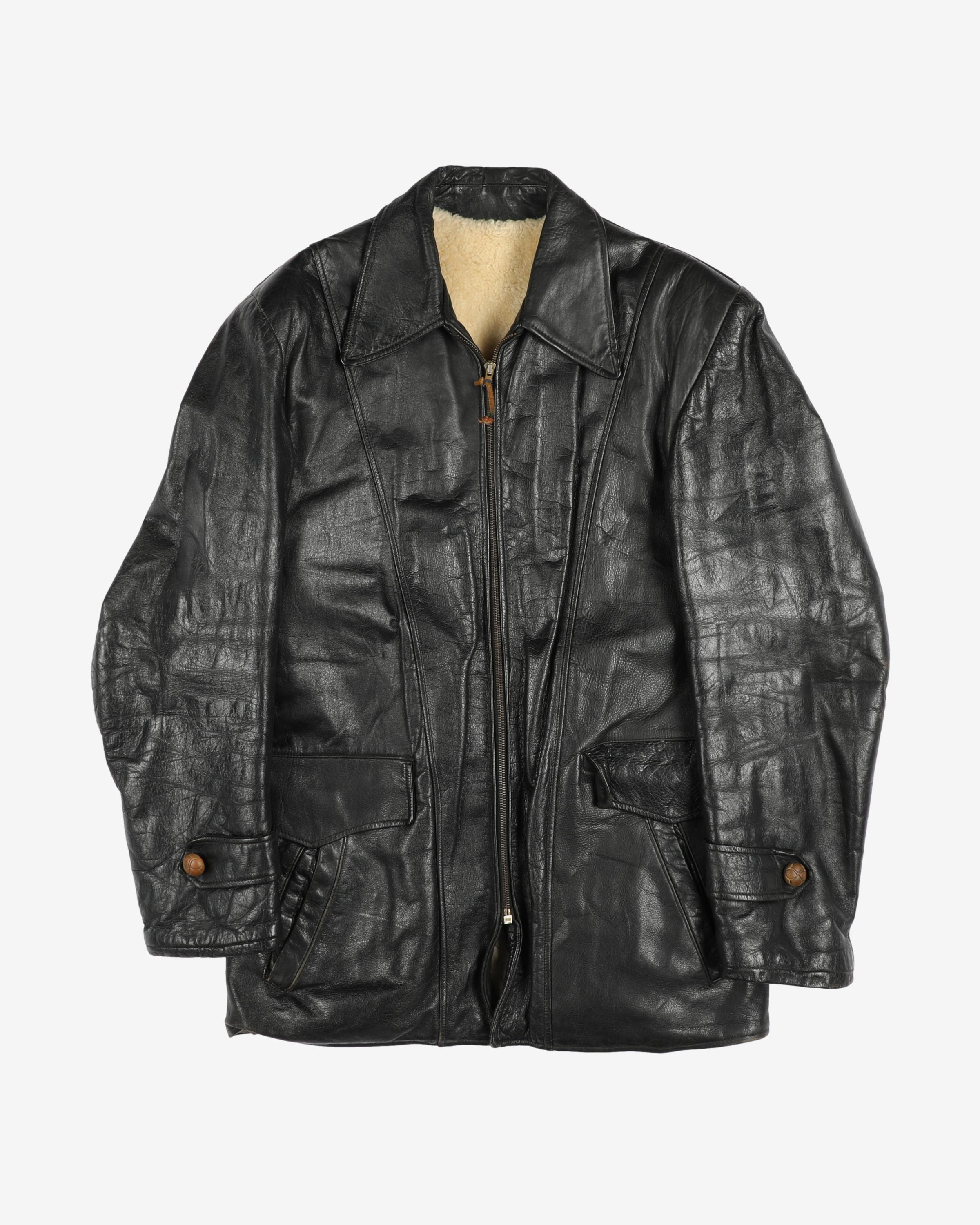 Vintage 1940s Original Clix Zipper Lined Leather Jacket L