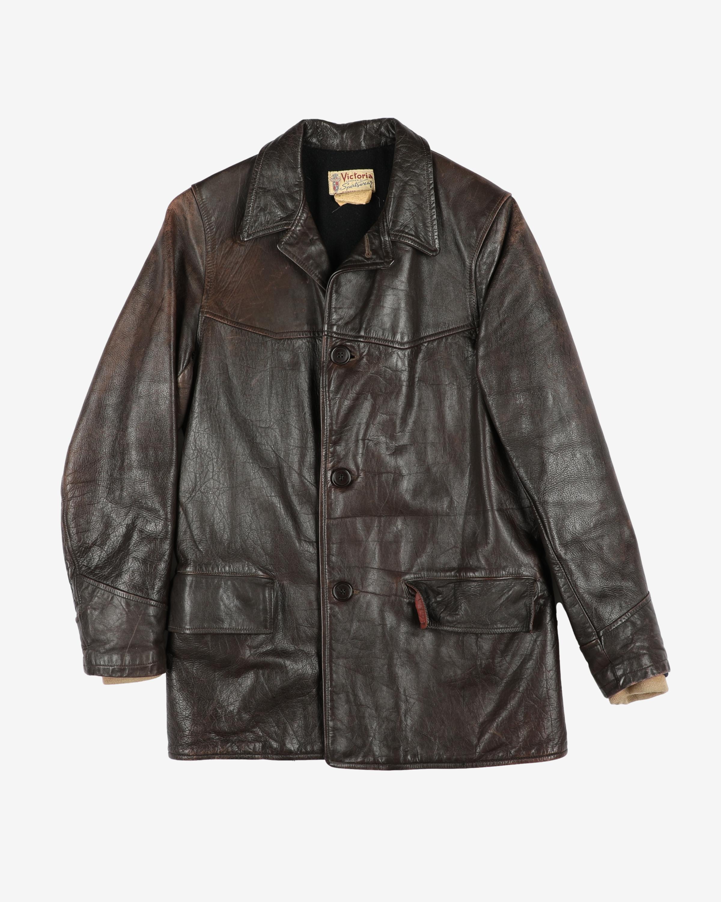 Vintage 1960s Blanket Lined Long Brown Leather Jacket - M – Rokit