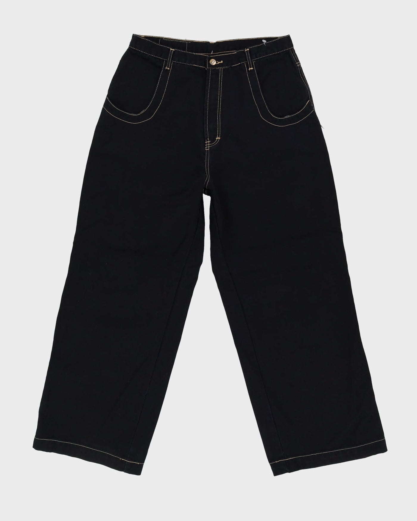 90s / 00s Y2K Contrast Stitch Dark Wash Black Jeans - W34 L30