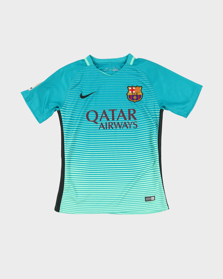 2014-15 FC Barcelona Green Striped Away Football Shirt / Jersey - S