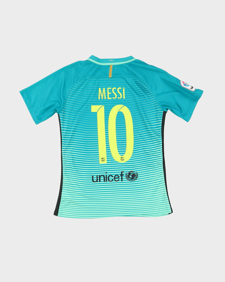 2014-15 FC Barcelona Green Striped Away Football Shirt / Jersey - S