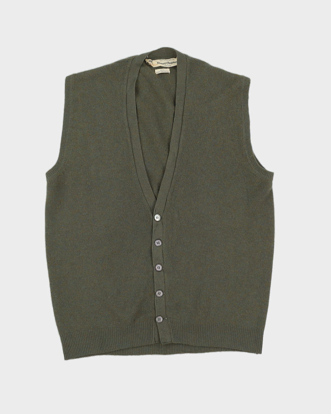 Green Cashmere Knitted Sleeveless Cardigan - L