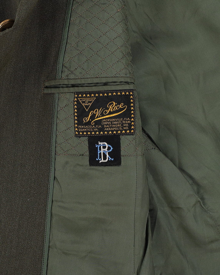 1940s WW2 Vintage US Navy Aviator Green Dress Jacket - Small