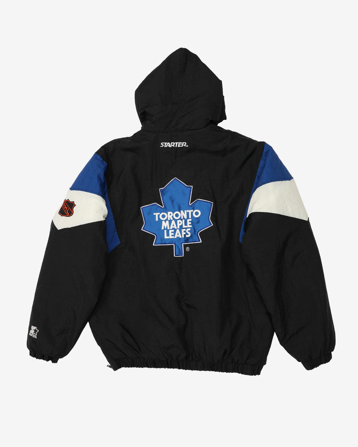 Vintage 90s Starter Toronto Maple Leafs Black Hooded Quarter-Zip Jacket - L