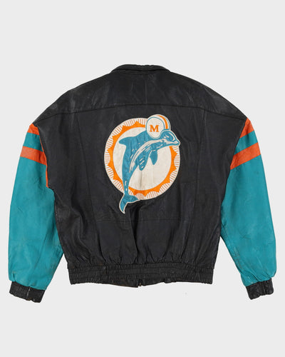 90s NFL Miami Dolphins Pro Player Daniel Young Black Leather Jacket - XL