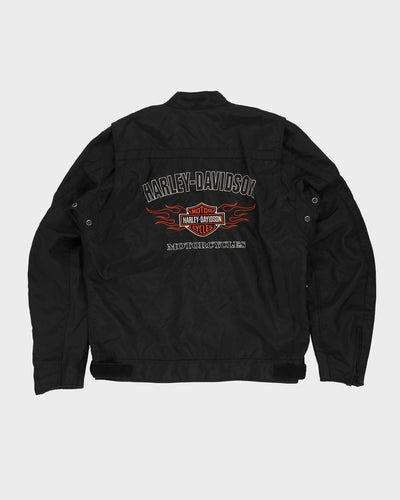 90s Harley Davidson Black Flame Design Tall Biker Jacket - XL