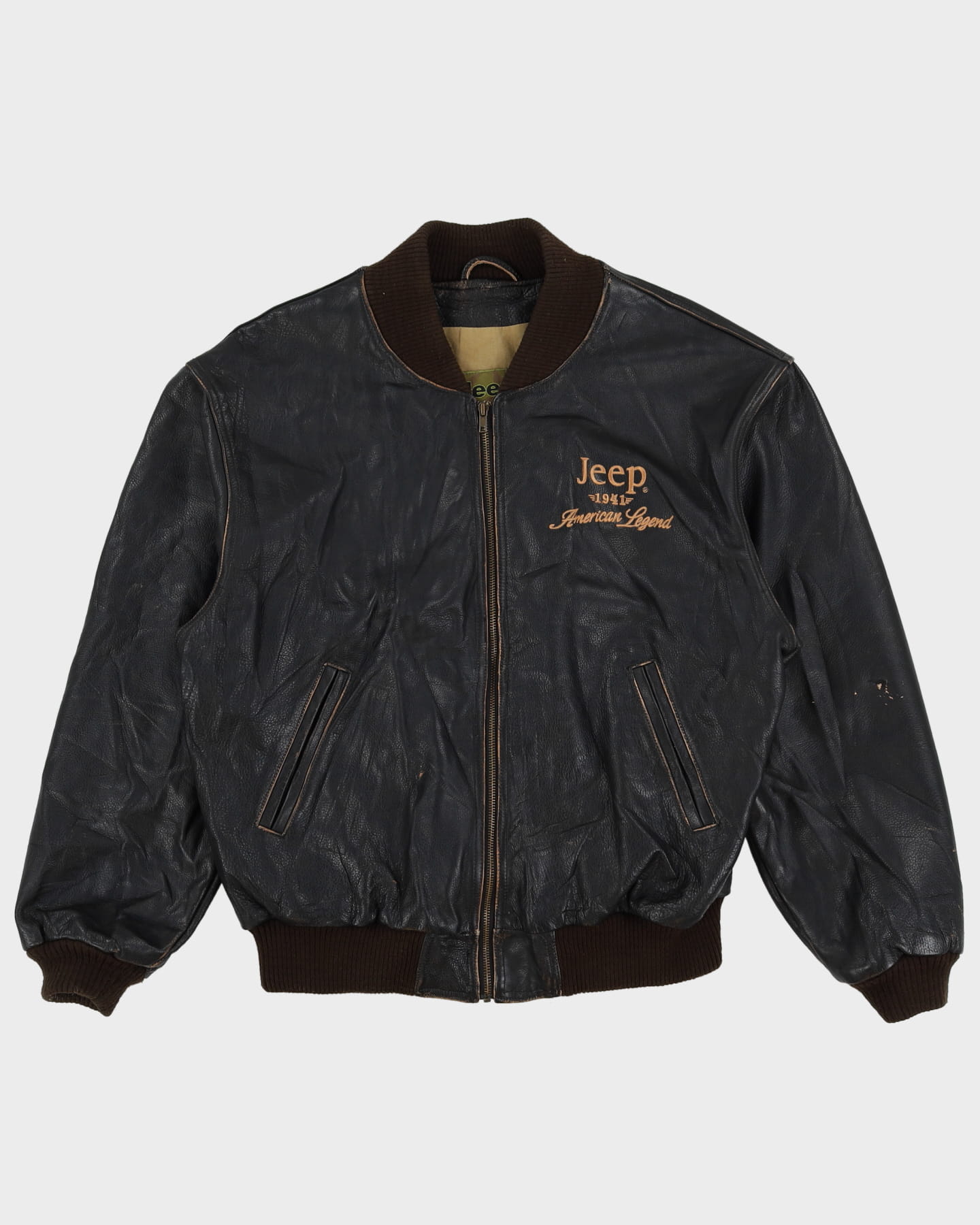 Vintage 90s Jeep 'American Legend' Black Leather Jacket - XL – Rokit