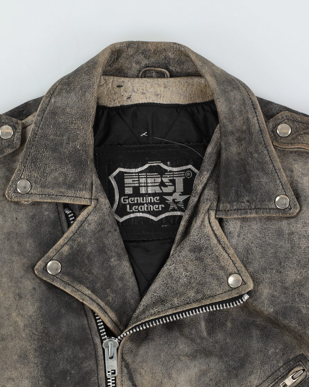Brown Leather Biker Jacket - S