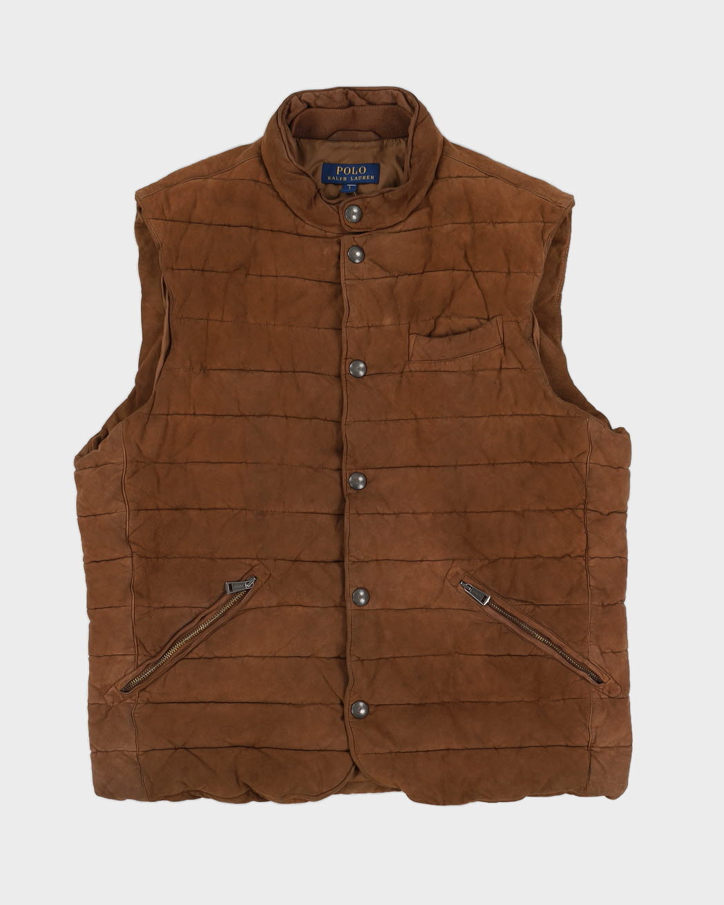 Polo Ralph Lauren Quilted Suede Brown Puffer Gilet - L