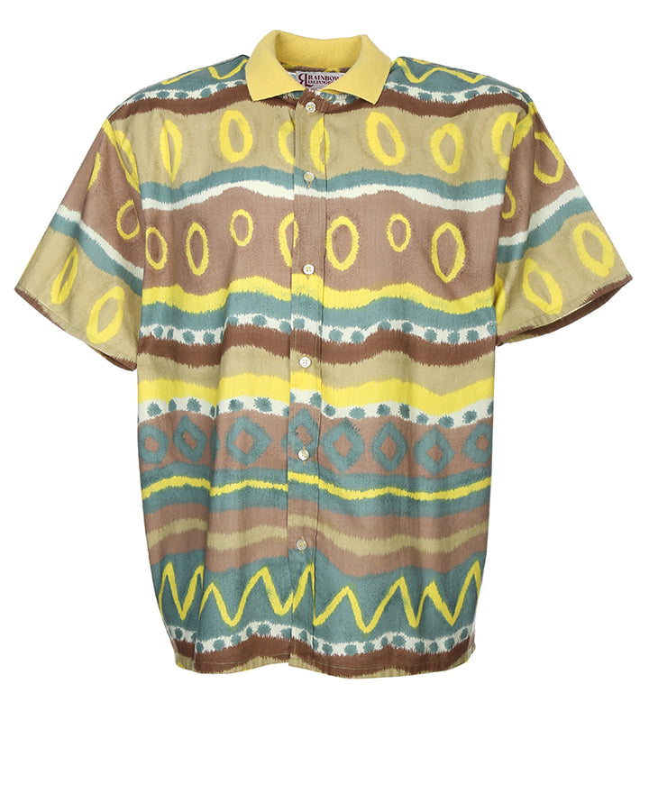 Vintage circle and stripe print short sleeve shirt - XXL