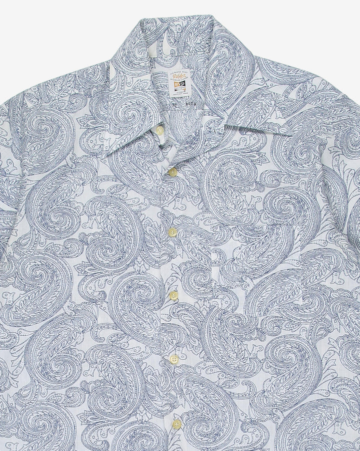 1970's white with blue paisley pattern shirt - L