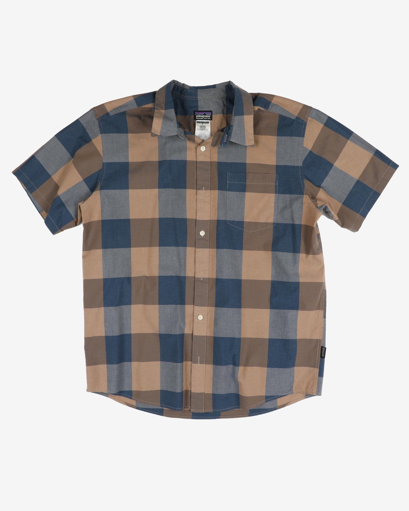 Patagonia Blue / Beige Checked Short-Sleeve Shirt - L