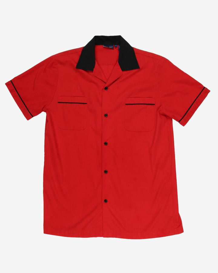 Red and black workwear bowling shirt - M