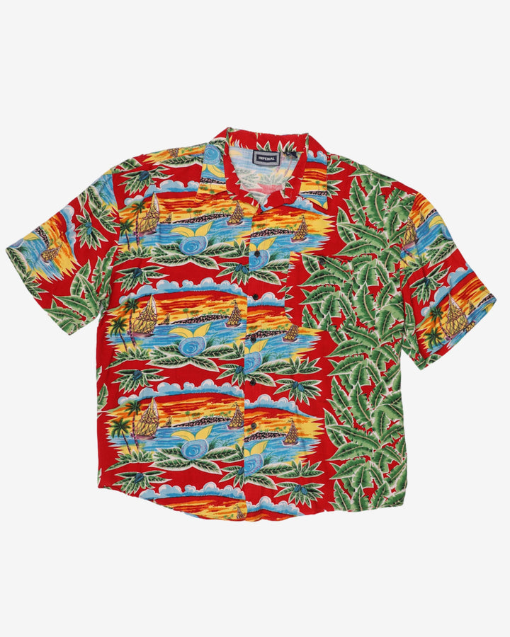 Vintage Imperial Red Tropical All Over Print Hawaiian Shirt - XL