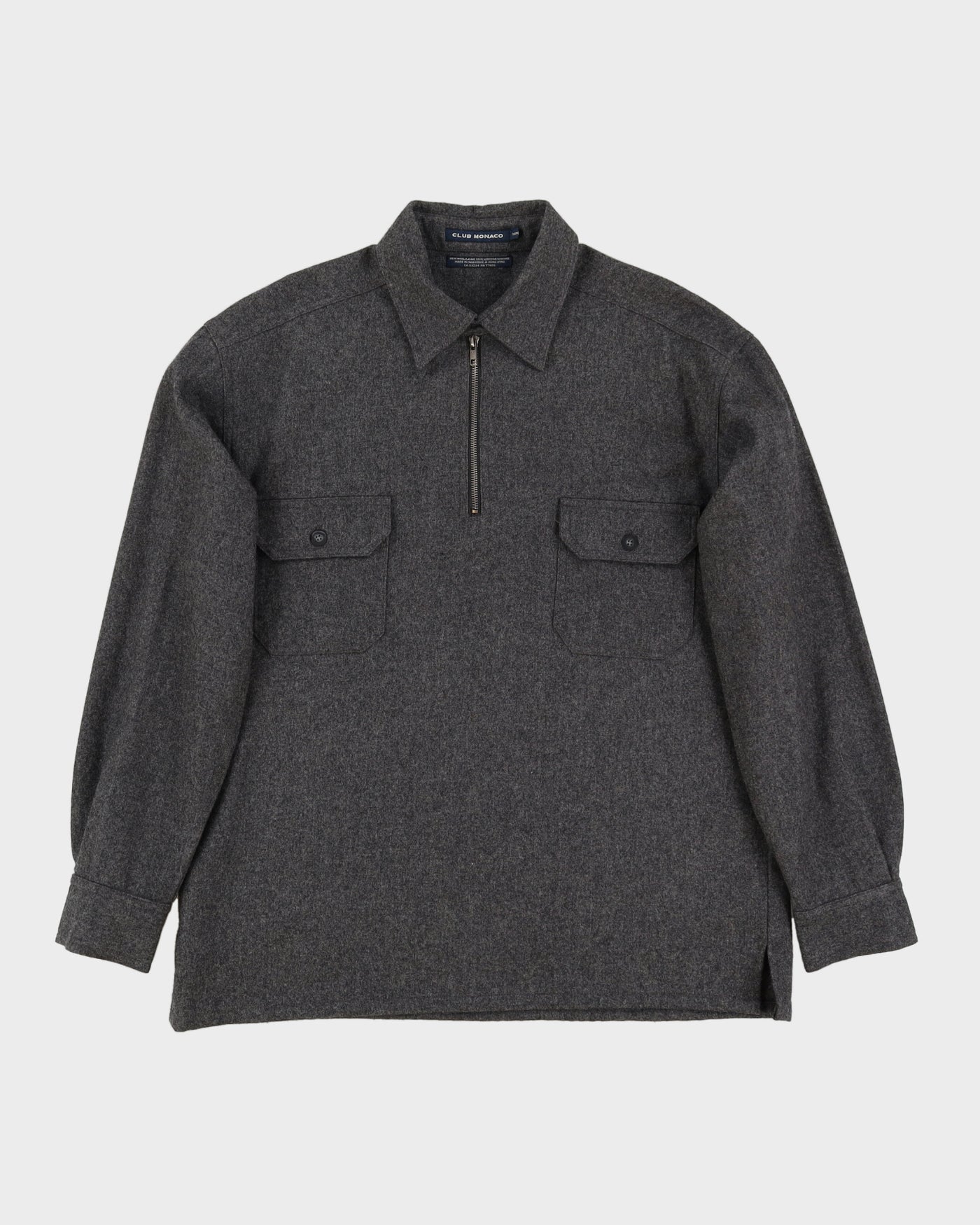 Grey Wool-Blend 1/4 Zip Front Shirt - XL