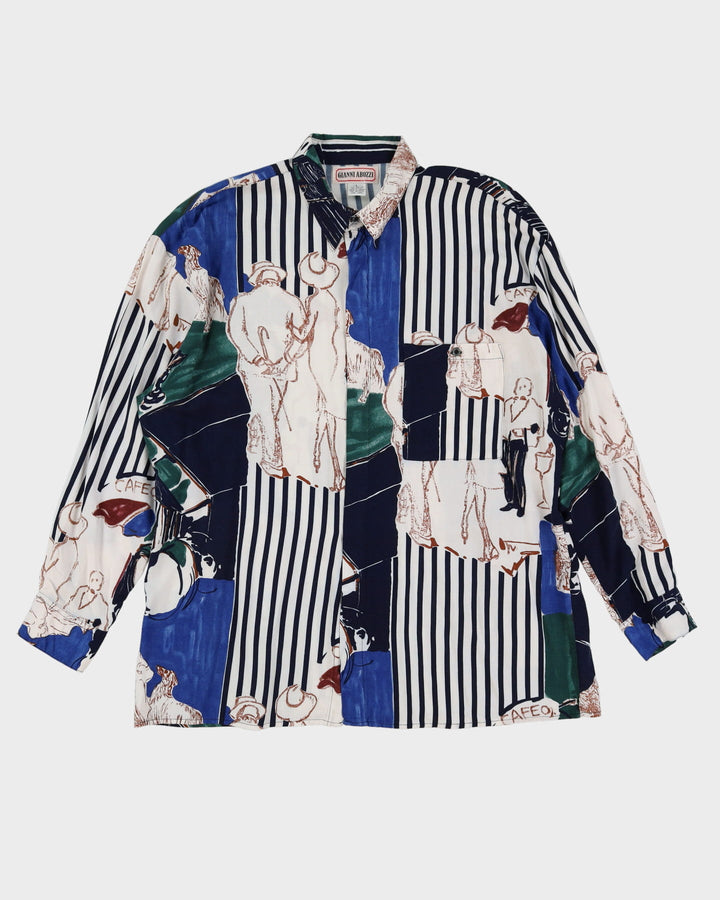 Vintage 70s Scenic Cafe Patterned Shirt - L