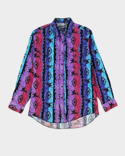 Vintage 80s Wrangler Purple / Blue / Black Patterned Western Shirt - L