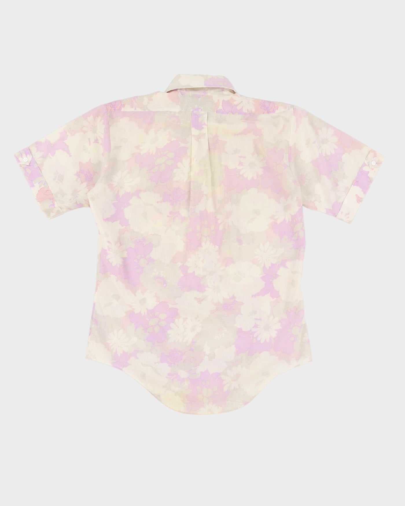 70s Malboro Purple / White Floral Short Sleeve Shirt - M
