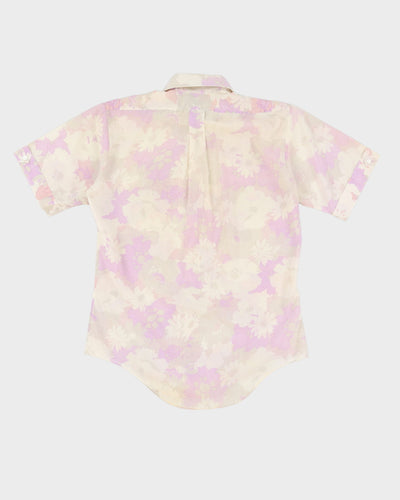 70s Malboro Purple / White Floral Short Sleeve Shirt - M