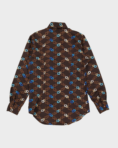 1970s Brown And Blue Pattern Disco Shirt - M