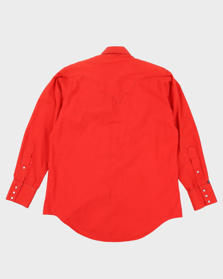 70s Rockmount Ranch Wear Red Button Up Long-Sleeve Western Bib Shirt - M