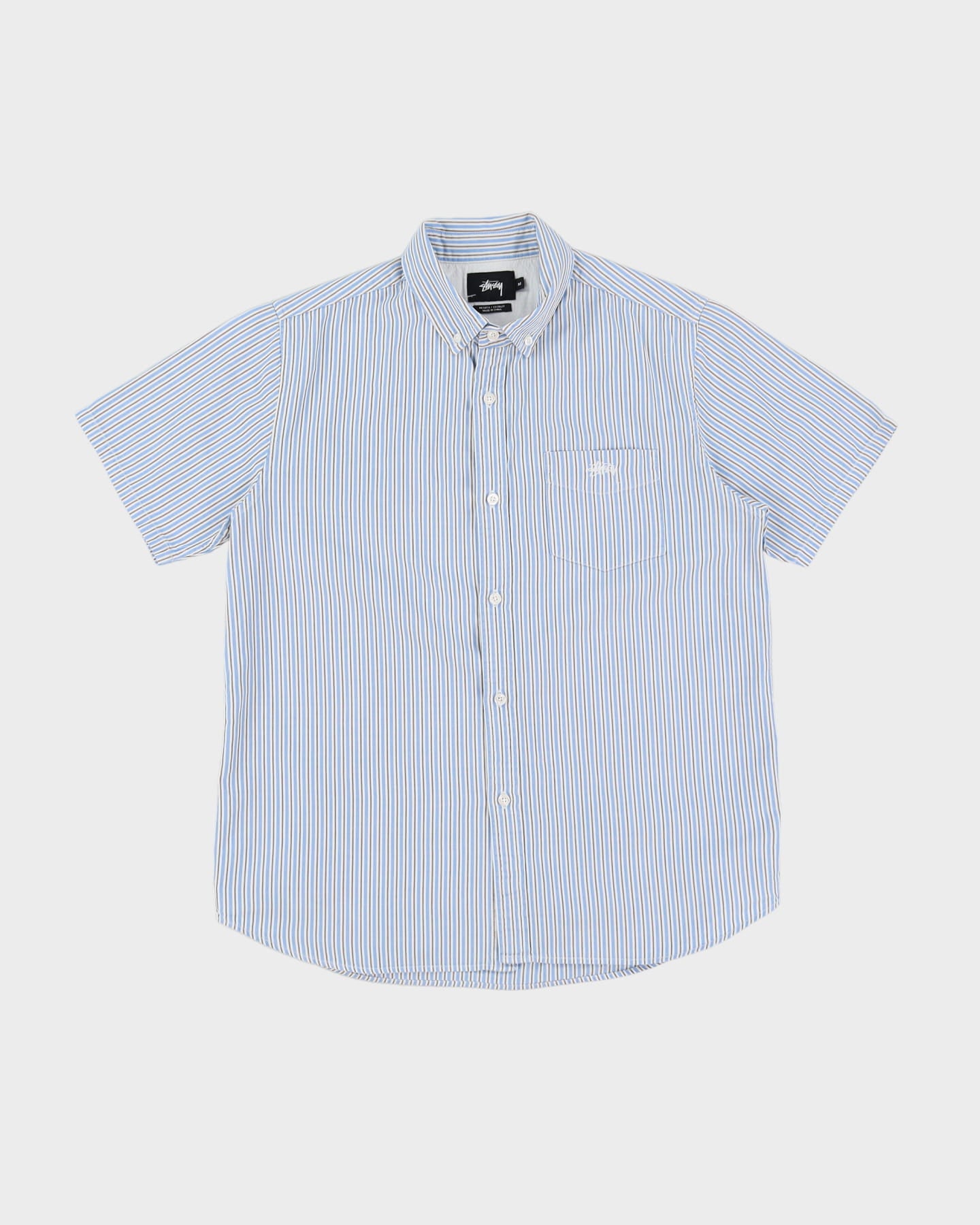 Vintage Stussy Blue / White Stripe Patterned Short-Sleeve Shirt 