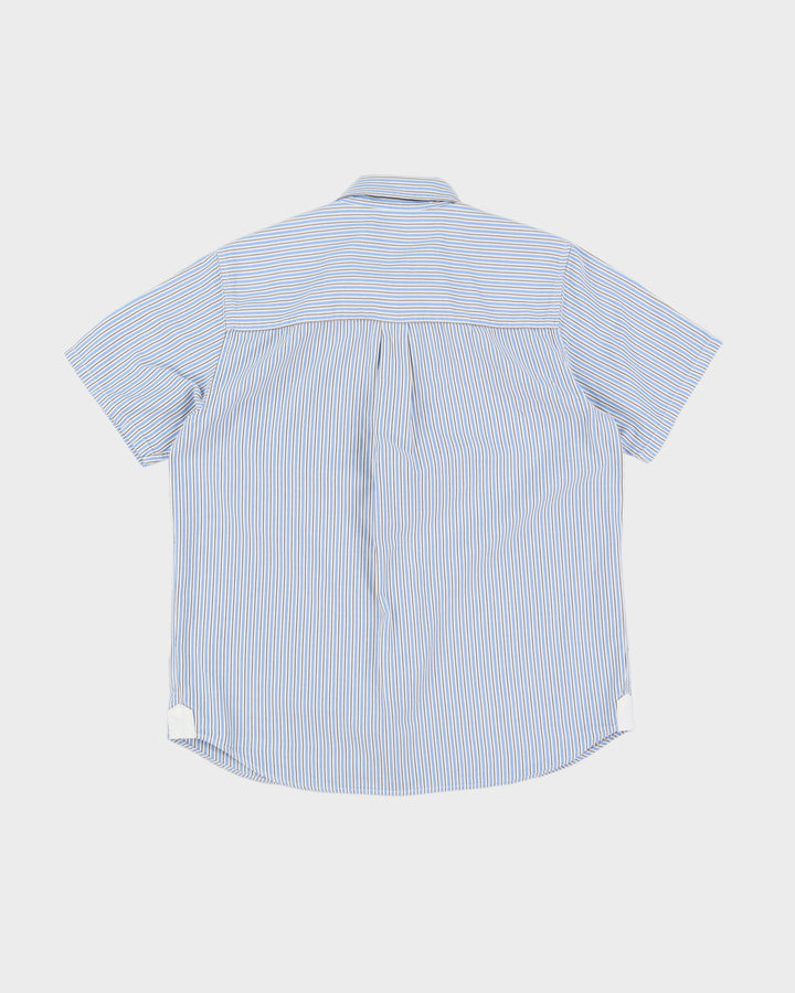 Vintage Stussy Blue / White Stripe Patterned Short-Sleeve Shirt - M