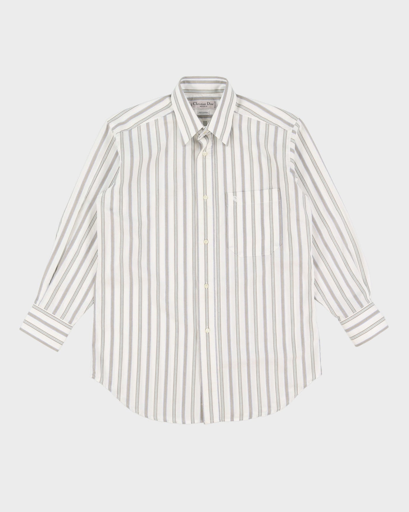 00s Christian Dior Grey / White Striped Long Sleeve Button Up Shirt - S / M