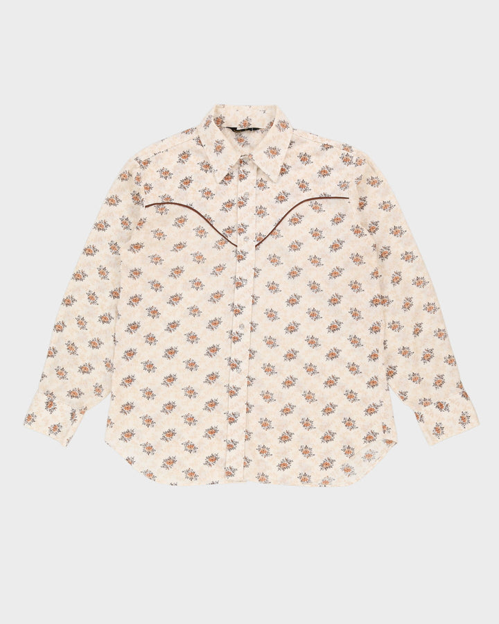 Vintage 70s Stockman Long-Sleeve White Patterned Western Shirt - XL