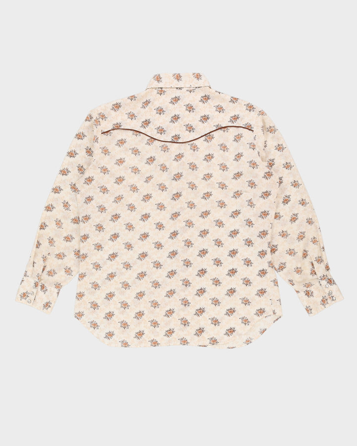 Vintage 70s Stockman Long-Sleeve White Patterned Western Shirt - XL