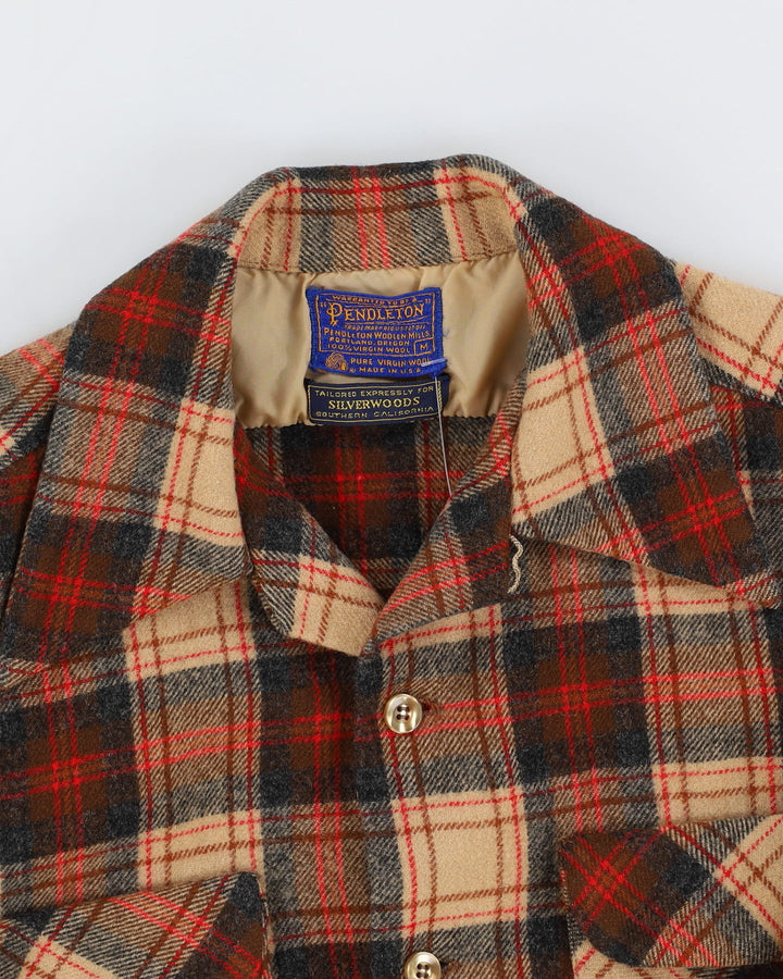 Vintage 60s / 70s Pendleton Beige / Red Check Patterned Virgin Wool Flannel Shirt - M