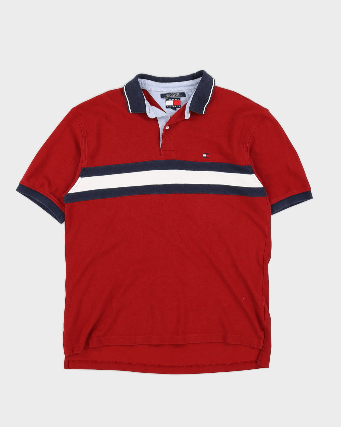 Vintage 90s Tommy Hilfiger Stripe Front Red Navy Polo L