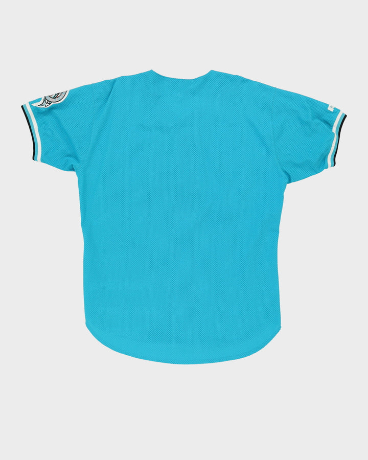 Vintage 90s Florida Marlins MLB Blue / Teal Button Up Baseball Jersey - XL