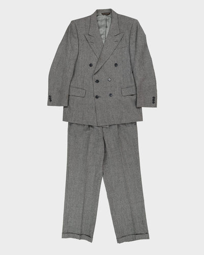 1990s Grey Dogtooth Wool Jacket And Trouser Suit - S