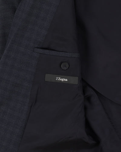 Z Zegna Navy Check Patterned 2 Piece Suit - CH38 W32