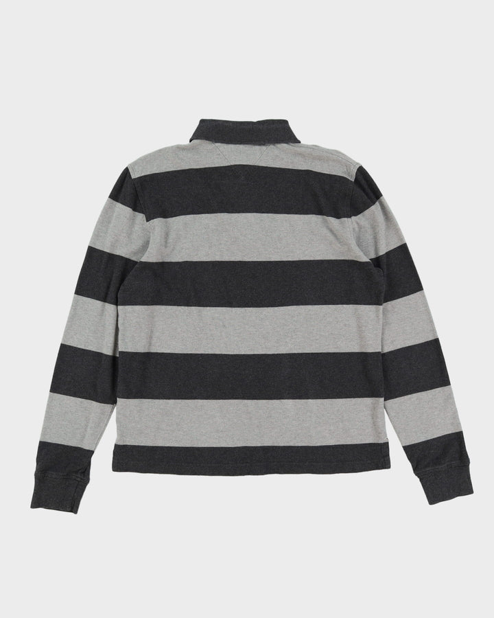 Tommy Hilfiger Grey Two Tone Striped Long Sleeve Polo Shirt - M