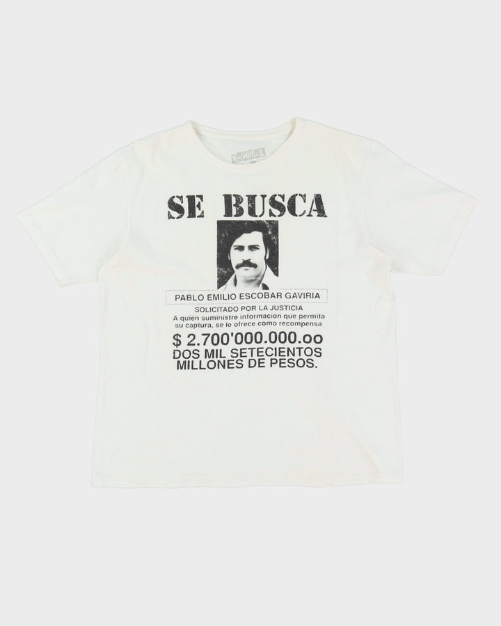 Pablo Escobar White Graphic T-Shirt - XL