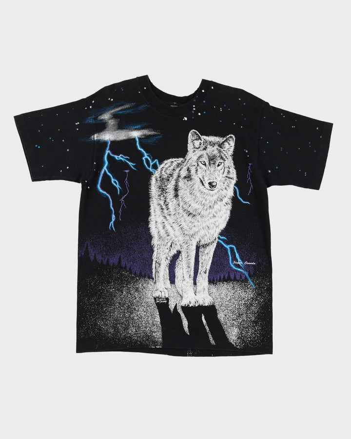 1993 Wolf Design All Over Print Single Stitch Graphic T-Shirt - L