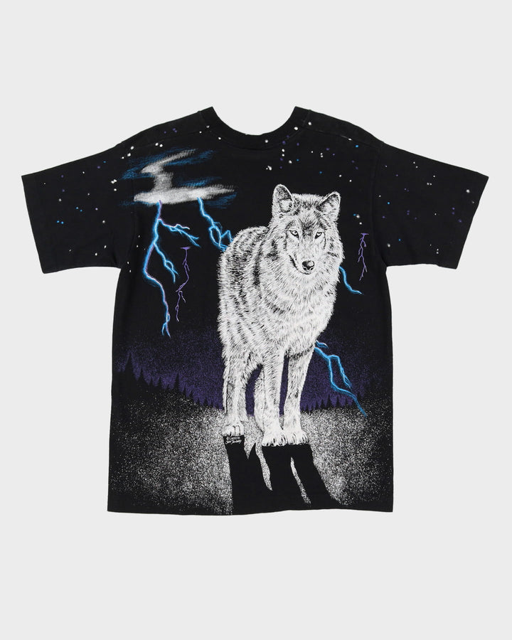 1993 Wolf Design All Over Print Single Stitch Graphic T-Shirt - L