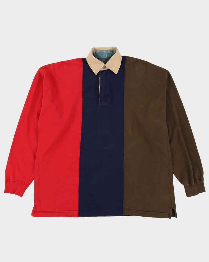 90s Red / Blue / Green Long-Sleeve Polo / Rugby Shirt - L / XL