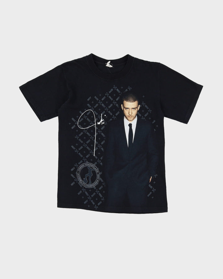 2007 Justin Timberlake Futuresex / Loveshow Sexy Back All Over Print Black Graphic Band T-Shirt- XS / S