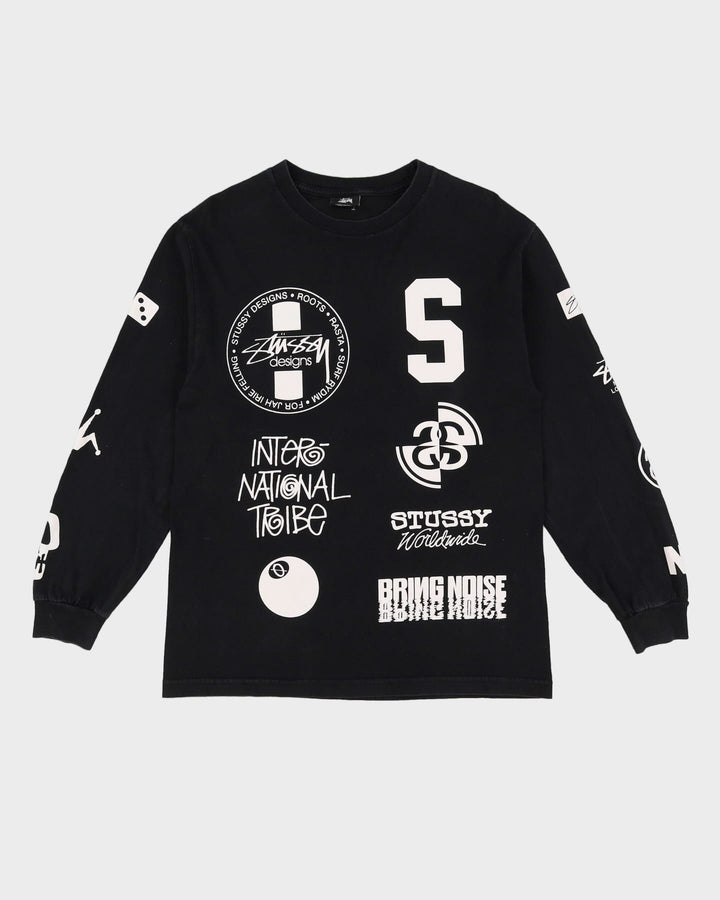 Stussy All Over Logo Black Long Sleeve T-Shirt - M