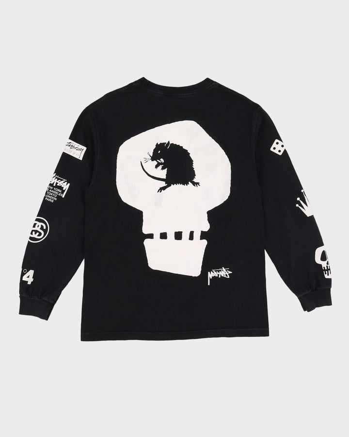 Stussy All Over Logo Black Long Sleeve T-Shirt - M