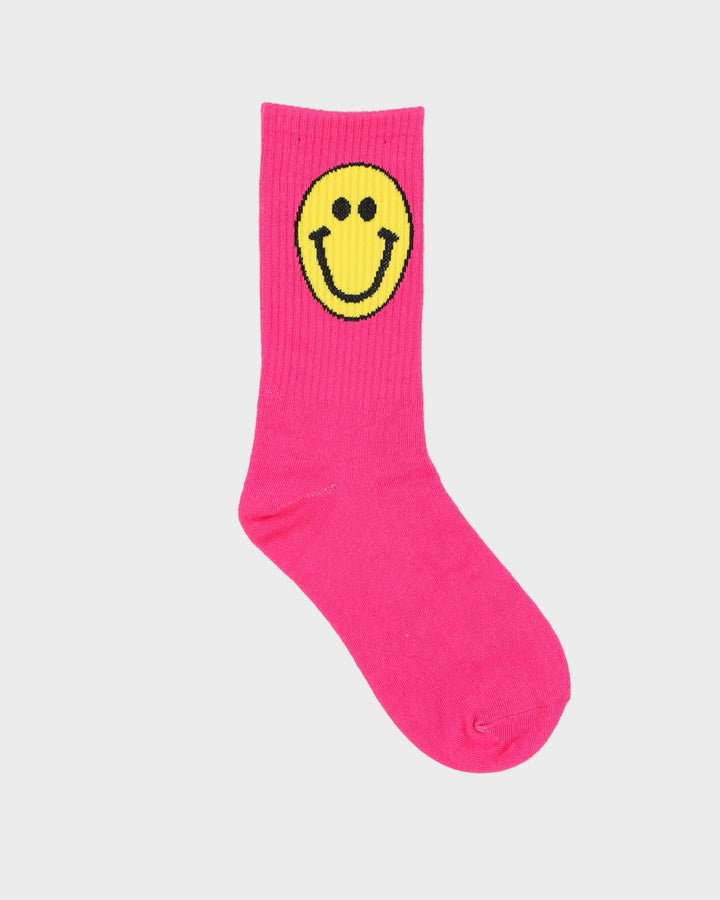 Pink Yellow Smiley Face Socks