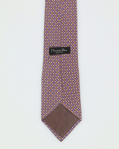 00s Christian Dior Purple / White / Gold Patterned Tie