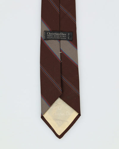 90s Christian Dior Brown Stripe Patterned Tie