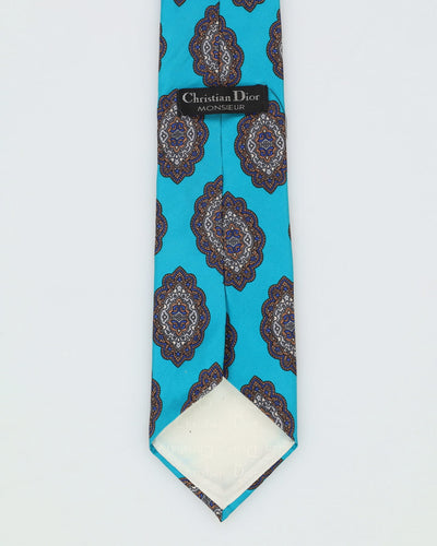 90s Christian Dior Blue / Teal Patterned Tie
