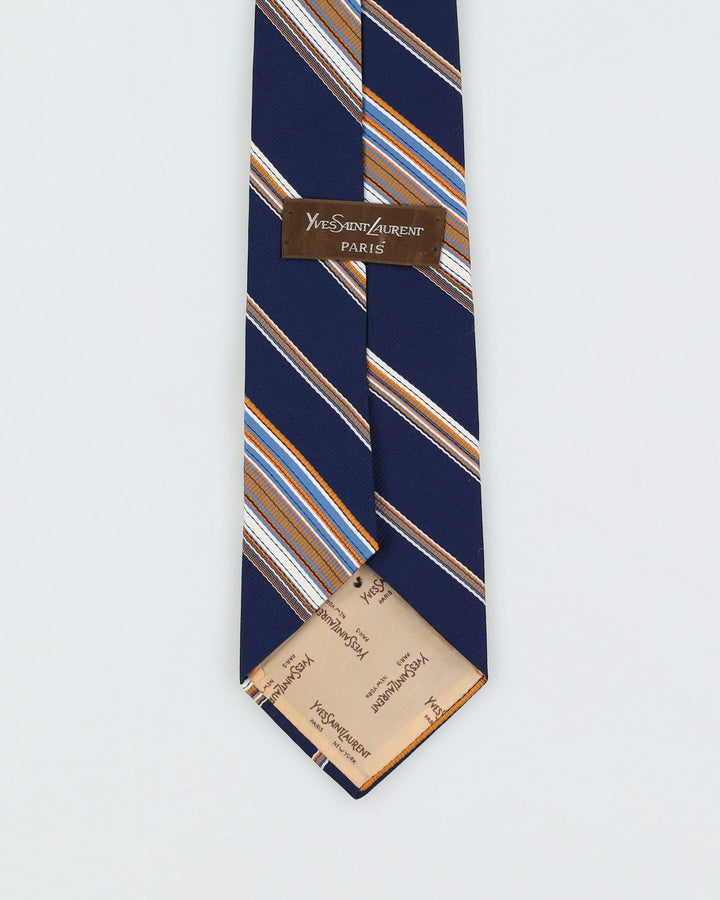 Vintage 90s Yves Saint Laurent YSL Navy Stripe Patterned Tie